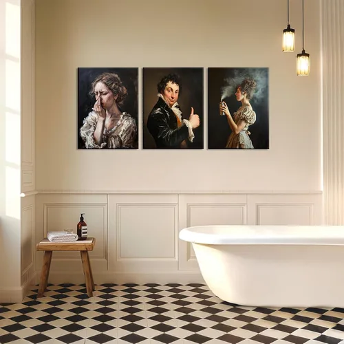 Miniatura 3 de PAINURA Juego de 3 impresiones en lienzo para pared de baño, retro, vintage, impermeables, perfectas para baño, cocina, sala de estar, dormitorio