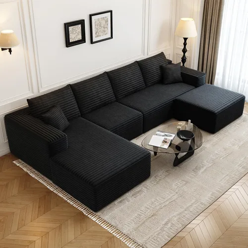 Miniatura 30 de Sofá seccional modular Cloud de 107.5 pulgadas con 1 otomana, sofás tapizados modernos minimalistas, cómodo sofá en forma de U para sala de estar