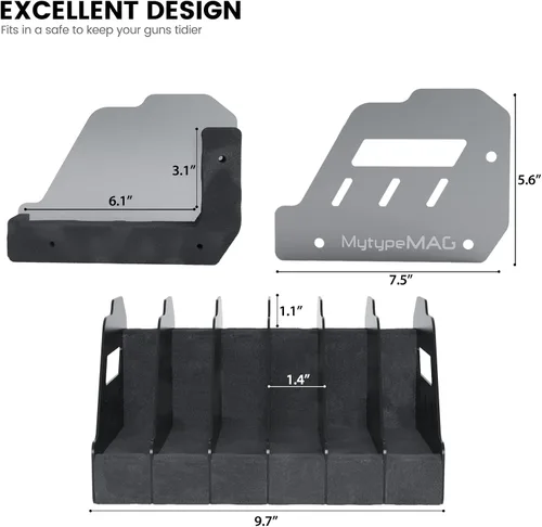 Miniatura 4 de Estante para pistolas, organizador de accesorios para pistolas, organizador seguro para pistolas con almacenamiento de espuma suave Negro 6 ranuras