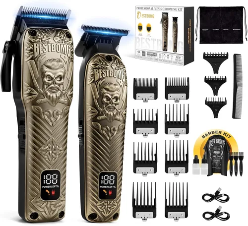 Miniatura 9 de BESTBOMG® Cortapelos profesional para hombres, juego de cortapelos y recortadora de peluquería profesional, cortapelos inalámbrico para hombres
