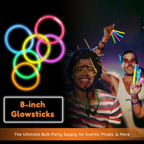 Miniatura 8 de Paquete de fiesta a granel Glow Fever de 1200 piezas incluye 600 varillas luminosas de 8 pulgadas y 600 conectores, pulseras y collares, disfraz