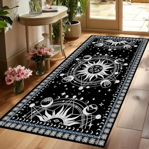 Miniatura 43 de 5' X 7' Alfombra con diseño de sol y luna, alfombras boho celestiales para dormitorio, sala de estar, estilo bohemio, oculto, media luna, solar