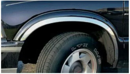 QAA Es compatible con 1994-2004 Chevrolet S-10 Truck 4 piezas moldeadas de acero inoxidable para rueda, moldura de guardabarros, longitud completa