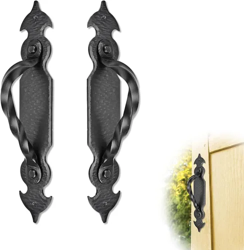 Miniatura 27 de Paquete de 2 manijas decorativas negras de 4.5 pulgadas, manija decorativa de puerta de hierro, manija de puerta de metal rústico para puertas Negro