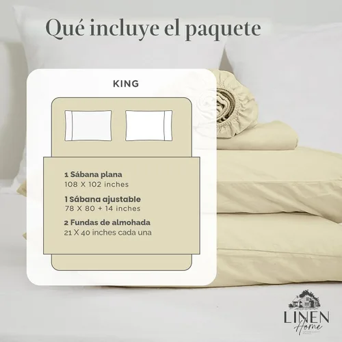 Miniatura 6 de Linen Home - Juego de sábanas estampadas mezcla de algodón percal y lyocell, prelavadas, individual, 3 piezas, 1 encimera, 1 bajera de bolsillo