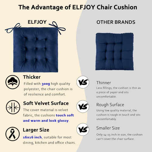 Miniatura 2 de ELFJOY Paquete de 4 cojines para sillas de comedor, cojines para sillas de cocina, oficina, cojín cuadrado copetudo con lazos