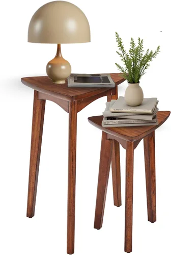 Miniatura 11 de Alaterre Furniture Monterey - Juego de 2 mesas auxiliares redondas con estante de almacenamiento, mesita de noche moderna de mediados de siglo