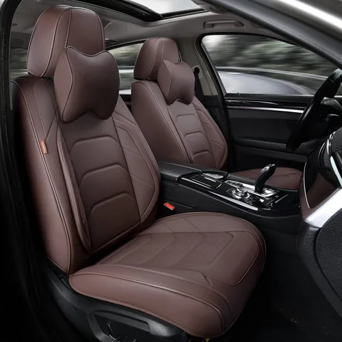 Miniatura 10 de TIEHESYT - Fundas de asiento de auto color negro, fundas de cuero transpirable para asientos delanteros y reposacabezas, ajuste interior universal