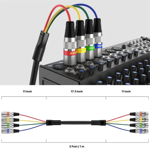 Miniatura 7 de EBXYA Cables XLR Snake de 4 canales, 4 cables XLR de color macho a hembra, para grabación en vivo, estudios, 3 pies