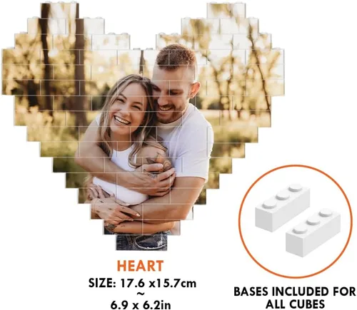Miniatura 2 de Bloque de fotos de ladrillo de construcción de corazón personalizado, rompecabezas de imagen personalizado para parejas, familia o amigos, día