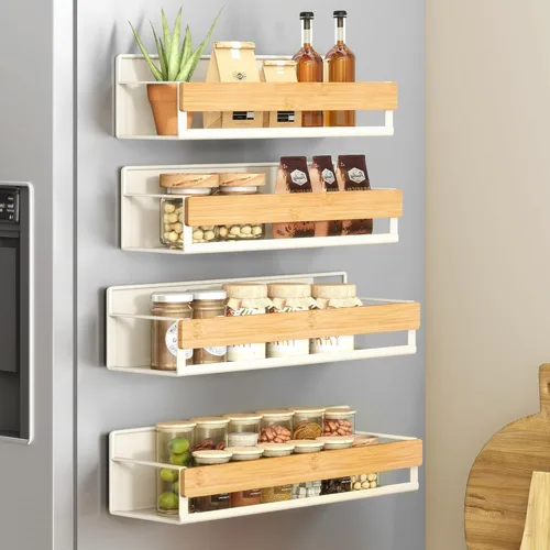 Miniatura 10 de SONGMICS Estante magnético fuerte para especias para refrigerador, juego de 4, 2 estantes magnéticos Kichen grandes y 2 pequeños para microondas