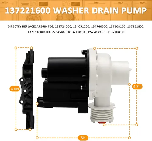 Miniatura 4 de AMI PARTS 137221600 Bomba de drenaje para lavadora Kenmore Frigidaire – Reemplaza AP5684706 PS7783938 AP5684706 131724000 134051200 134740500