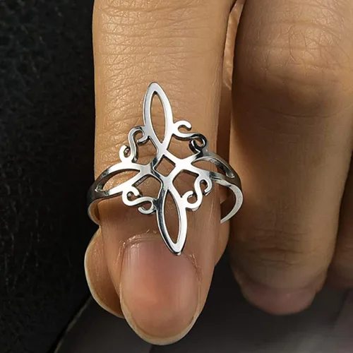 Miniatura 2 de Anillo de nudo de bruja para mujer, de acero inoxidable, ajustable, anillo de nudo de amor celta, anillo de nudo de brujas cuaternarias, amuleto