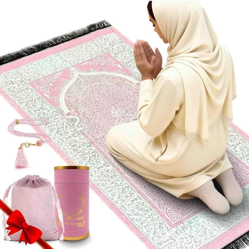 Miniatura 11 de Alfombra de oración musulmana portátil y cuentas con caja de regalo, tapete de oración islámica suave, tapete de oración de viaje para hombres