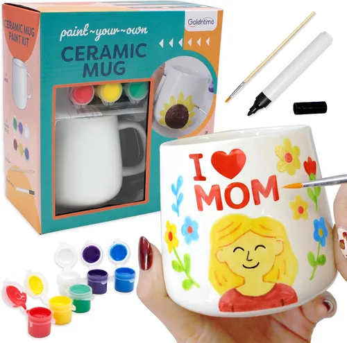 Kit de Pintura de Tazas DIY de Goldentime para Adultos y Niños Incluye Tazas Cerámicas en Blanco para Decorar, Tazas Pintables y Suministros de