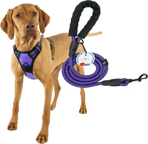 Miniatura 12 de Arnés sin tirones para perro, con correa fuerte y duradera y soporte para bolsas de excrementos, juego de 3 piezas Arnés reflectante sin