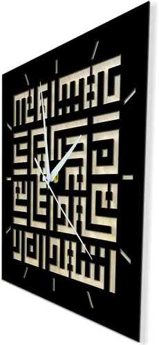 Miniatura 3 de The Geeky Days Ayat Al Kursi Kufic Shahadah Reloj de pared silencioso de madera negra funciona con pilas, escritura cúfica islámica, caligrafía