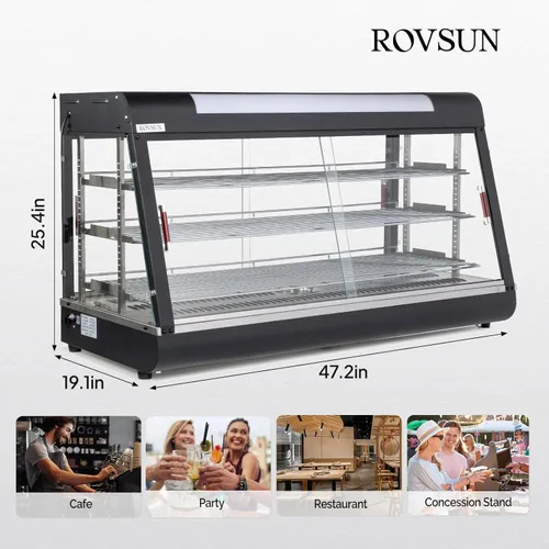 Miniatura 7 de ROVSUN Calentador de alimentos de 48 pulgadas, calentador de pizza de 3 niveles, calentador de pretzel con estantes ajustables LED extraíbles Negro