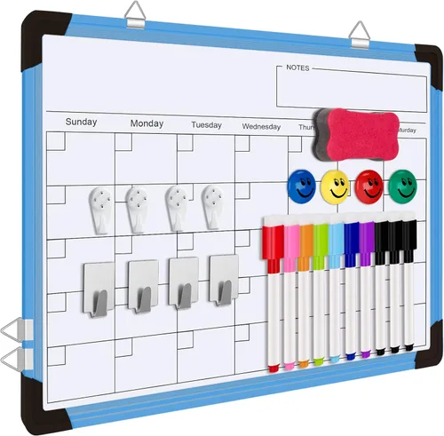 Miniatura 12 de Polegas Calendario de pizarra blanca de borrado en seco, pizarra blanca magnética de borrado en seco, calendario mensual de 16 x 12 pulgadas