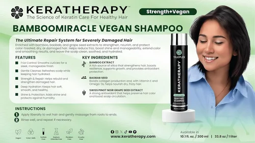Miniatura 3 de KERATHERAPY Bamboo Miracle Smooth & Repair Champú, 10.1 onzas, 10.1 fl oz – Fórmula limpiadora vegana para cabello dañado y encrespado – Hidratante