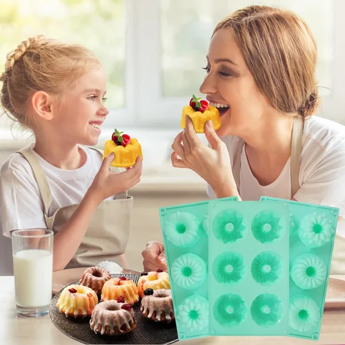 Miniatura 7 de Zorazio Molde de silicona para tartas de tubo estriado, 3 piezas, mezcla antiadherente, mini molde para hornear para cupcakes, pan de maíz, brownie