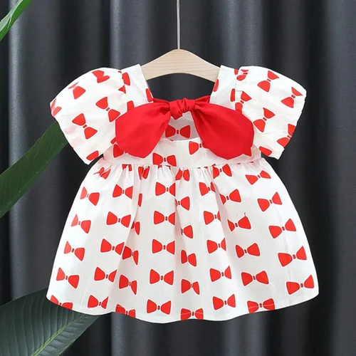 Miniatura 2 de Toddler Baby Girls Dress Summer Bohemia Ruffle Bowknot Short Puff Sleeve Casual A Line Backless Dresses Party Clothes 5 Year Old Girl Clothing