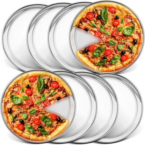 Miniatura 11 de P&P CHEF Bandeja redonda de acero inoxidable para pizza de 10 pulgadas, bandeja para hornear pizzas, bandeja para servir carne de galletas, horno