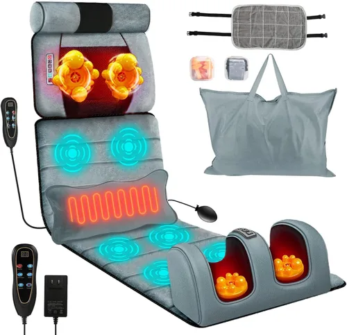 Alfombrilla de masaje de cuerpo completo con calor, almohadilla de masaje eléctrica para cuello, espalda, pies y alivio del dolor de cuerpo