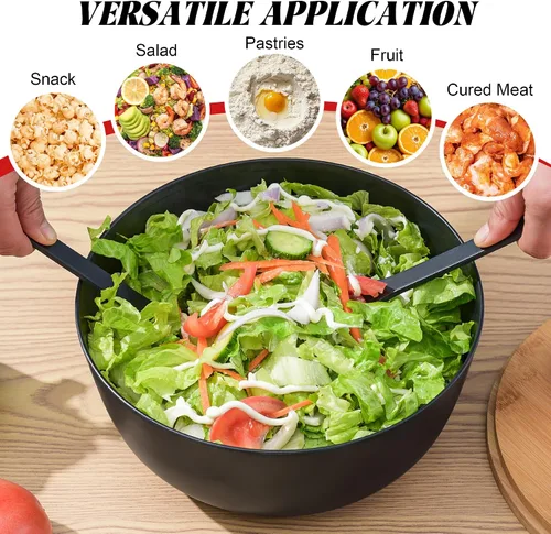 Miniatura 3 de GEHE - Juego de ensaladera de fibra de bambú con utensilios para servir - Grande de 9.8 pulgadas, recipientes para mezclar de bambú sólido