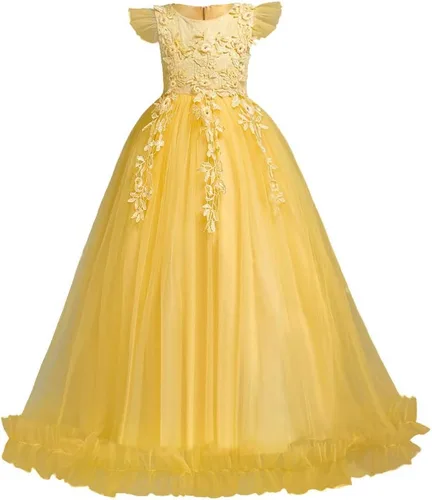 IBTOM Castle Vestido de niña de flores para boda, de tul, largo hasta el suelo, princesa, formal, vestido de graduación, fiesta, desfile, baile