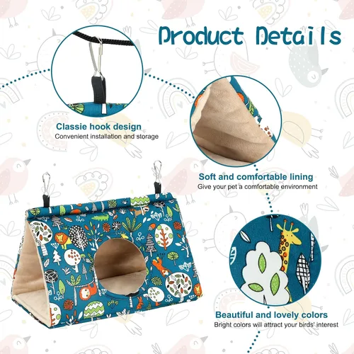 Miniatura 6 de Rypet Casa de nido de pájaros cálida para invierno, hamaca colgante de terciopelo, jaula de felpa mullida para pájaros escondidos, cama para dormir