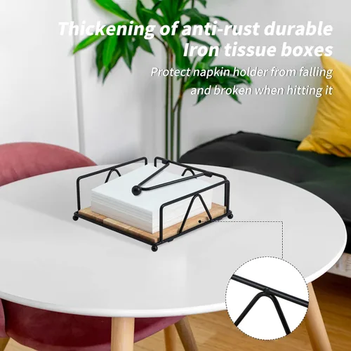 Miniatura 5 de Servilletero cuadrado – Dispensador de servilletas de mesa duradero con brazo pesado, almacenamiento de servilletas de metal con base de madera