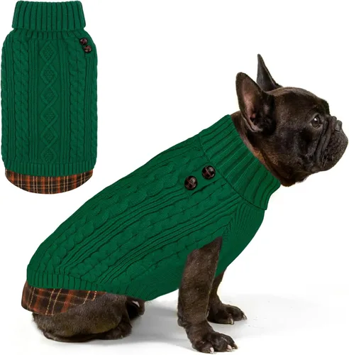 Miniatura 28 de KYEESE - Suéter para perro mediano, suéter tejido con estampado de cuadros, cálido abrigo de mascotas para otoño e invierno