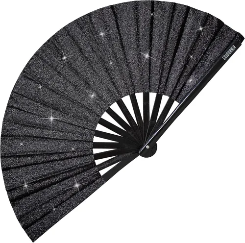 Miniatura 45 de SoJourner Bags Rave Fan – Ventilador plegable grande – Ventilador de mano Clack para raves, Halloween, Burlesque, trajes de arcoíris para mujeres