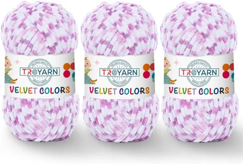 Miniatura 38 de TROYARN Hilo de lana de terciopelo en colores (paquete de 3 madejas) Chenille para manta Amigurumi, hilo para crochet y punto súper voluminoso 3x100