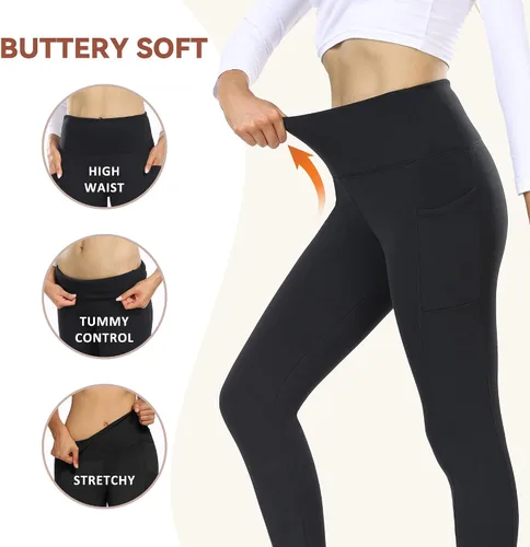 Miniatura 4 de GAYHAY - Leggings con forro de vellón para mujer, pantalones de yoga cálidos de invierno para entrenamiento, con cintura alta y control de abdomen