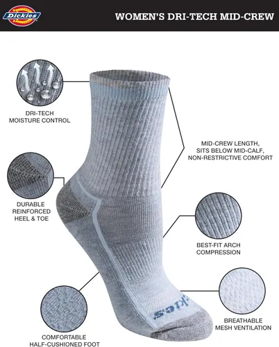 Miniatura 2 de Dickies Calcetines Dri-tech Advanced que absorben la humedad para mujer, disponibles en tallas M-L (6,12 pares)