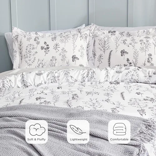 Miniatura 5 de Bedsure - Juego de edredón King, juego de ropa de cama blanco brillante, 3 piezas de ropa de cama floral bonita, 1 edredón reversible suave con 21