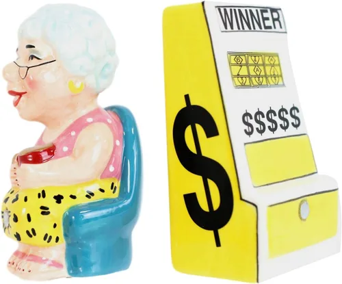 Miniatura 6 de Ebros Gift Casino Jackpot Ganador Máquina Tragamonedas Y Abuela Juego Reina Salero Y Pimentero Cerámica Estatuilla Magnética Set Cocina Comedor Mesa