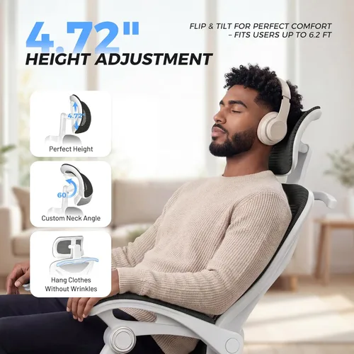 Miniatura 7 de Silla de oficina ergonómica con reposapiés, soporte lumbar ajustable y reposacabezas, silla de computadora reclinable de malla de 90-160°, oficina