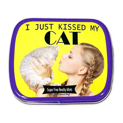 I Just Kissed My Cat Mints – Regalo divertido para los amantes de los gatos – Regalos de señora loca – Latas de menta divertidas – Rellenos de