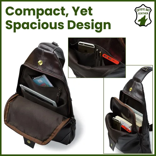 Miniatura 5 de Coyote Bay® HideSling - Bolso bandolera de cuero de grano completo para laptop, bolso bandolera grande, mochila de cuero para hombres y mujeres