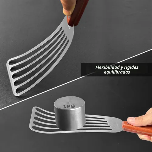 Miniatura 8 de Paquete de 2 espátulas de pescado, espátulas ranuradas de acero inoxidable para voltear, girar, freír y asar, espátulas ranuradas de metal de 3 x 6