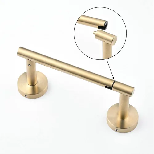 Miniatura 6 de Soporte de papel higiénico dorado cepillado para baño, soporte de rollo de papel higiénico giratorio de doble poste, soporte de TP desmontable