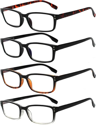 Miniatura 15 de Kerecsen Paquete de 4 lentes de lectura para hombres y mujeres con bisagras de resorte, anteojos rectangulares ligeros de color negro