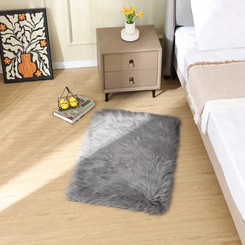Miniatura 2 de ORINOVA Alfombras de pelo sintético lavable de color gris plateado claro para dormitorio, alfombra de felpa para sala de estar, alfombra