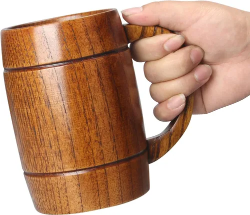 Miniatura 7 de Taza grande de cerveza de madera de 18 onzas, regalo para hombres y mujeres, taza vikinga vintage grande, rústica y fresca, jarra, hecha a mano
