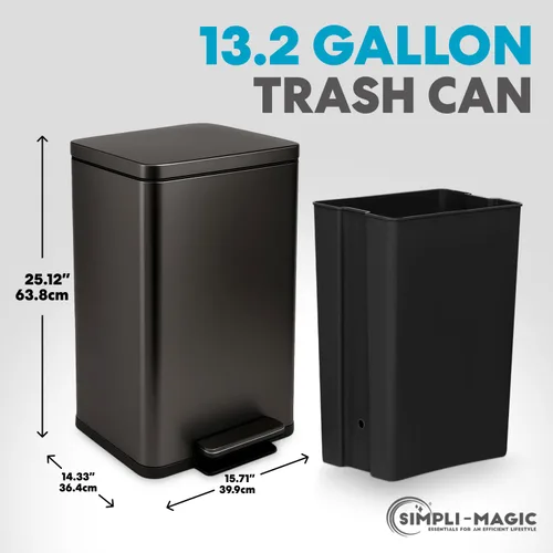 Miniatura 3 de SIMPLI-Magic 13.2 galones (50L) Tacho de basura con pedal – Bote de basura para cocina con tapa de cierre lento – Control de olores, manos libres