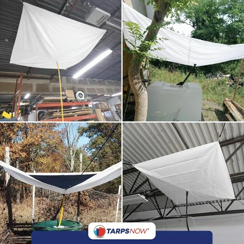 Miniatura 3 de Tarps Now - Lona desviadora de fugas de 5 x 5 pies y desviador de lluvia de techo, lona reforzada de polietileno para techo y techo con brida