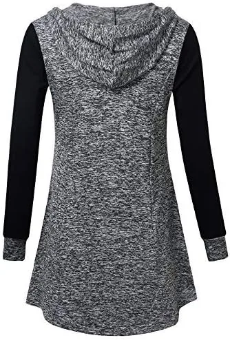 Miniatura 3 de Vivilli - Sudaderas largas tipo túnica con capucha y cremallera, de manga larga, delgadas